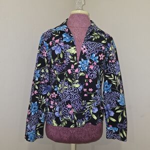 100% Cotton Appleseed's Women's size 14 Black Floral Jacket Blazer